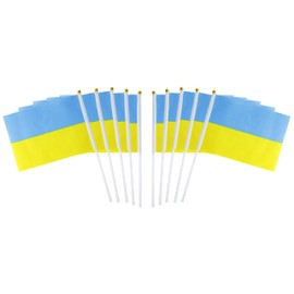 10 Pack Ukraine Ukrainian Flags on Stick 5x8 Inch,Patriotic Decorations,Classroom Decor,Small Mini Flags on Sticks,Flag Decorations for Party.