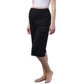 COLOMI Maternity Shorts for Women Maternity Capris Yoga Pregnancy Pants Soft Joggers Lounge Trousers Women Pajama Bottoms (XXL, Black