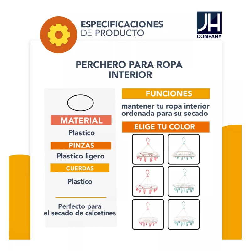 J.H. Company Gancho Giratorio Plegable Percha 18 Pinzas Calcetin 12291