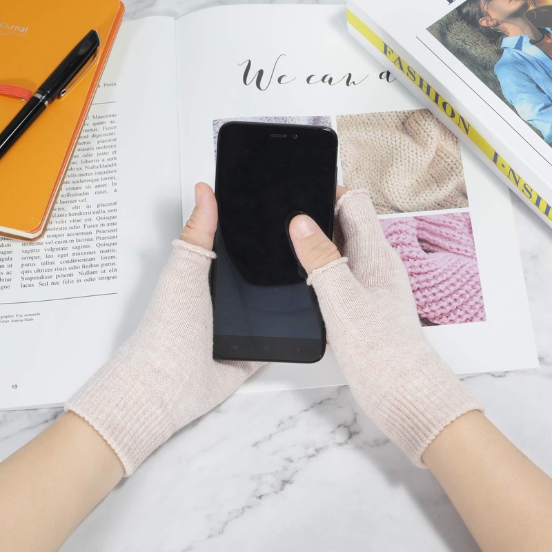 ZLYC Women Winter Fingerless Gloves Wool Knit Half Finger Stretch