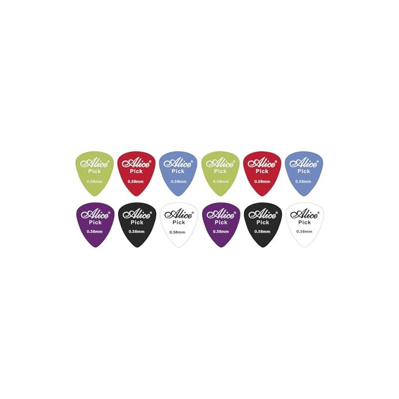 Alice 12 Assorted Matte Colour Abs Guitar Picks (0.58mm) Various