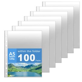 AOBOPLE Pack of 100 Clear Document Wallets, Document Wallets DIN A5, 120µ Plastic Transparent Wallets, A5, Crystal Clear Photo Sleeves for Storing Paper, Files and Documents