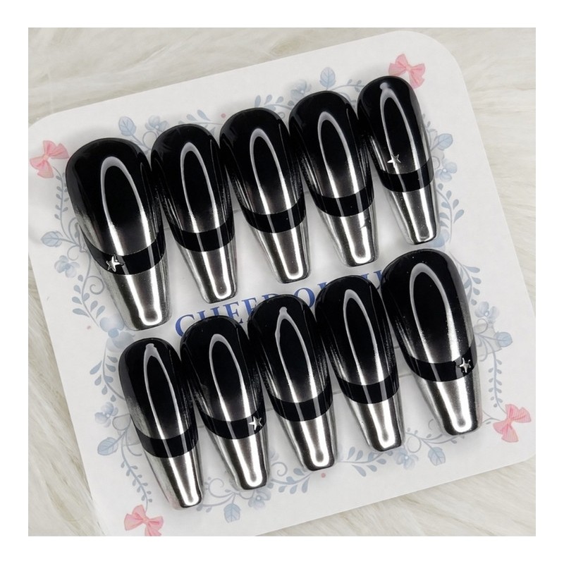 Metal Dual Line Handmade Nail Tips - Oval / 메탈