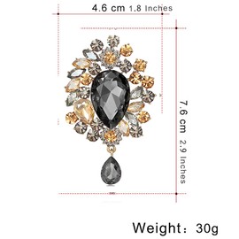 FAIRYGATE Brooch Pins for Clothes Pendant Crystal Rhinestone Bouquet for Women Golden Tone Flower Brooches Teardrop Ladies Shiny Jewellery，B3606