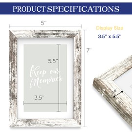 An&He 5x7 Picture Frame Set of 2, White Wood Grain Photo Frame for Wall Mounting or Tabletop Display