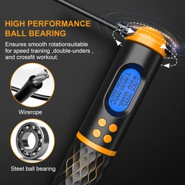 Smart Jump Rope, Multifun Speed Skipping Rope with Weight/Lap/Time/Calorie Counter Adjustable Digital Counting Jump Ropes for Home Gym, Cordless Jumping Rope for Men Women Kids