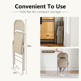 DUMOS 10 Pack Leather Padded Folding Chair, Indoor Outdoor Portable Stackable Commercial Seat with Steel Frame, Capacity for Home, Office, Party, Comfy, Kahki