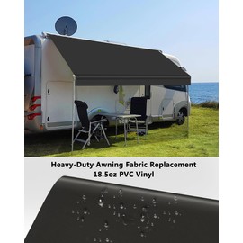 Xenjum Xenjum RV Awning Fabric Replacement, Upgraded 18.5oz Vinyl Camper Awning Replacement, Universal Outdoor Canopy for Electric and Manual RV Awning (17'(Fabric 16'2"), Black)