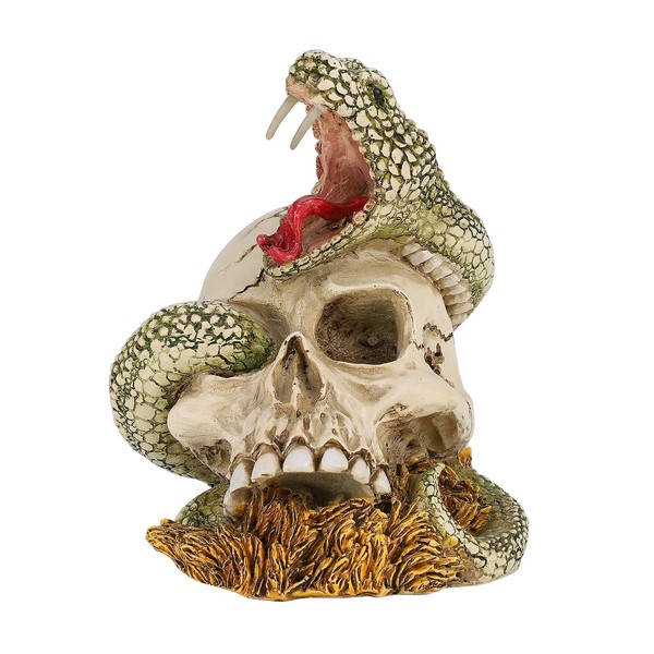 Qchomee Skull Ornament Resin Skull Head Novelty Halloween Ornaments Party Home Desktop Decoration Skull Props Gift for Halloween Statue Skull Figurine Collection,Scary Snake Skull (12cm)