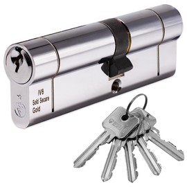 Euro Cylinder Door Lock Chrome - BSI TS007 Sold Secure Gold Anti-Snap - Includes 5 Keys 35/35