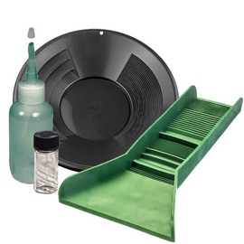 12" Black Gold Pan, Sniffer, Vial & Pocket Sized TPR Plastic Green Sluice Box - 12"X3"x5.5"