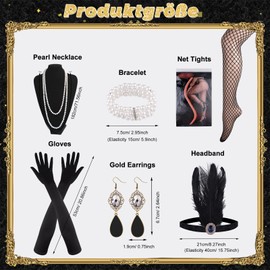 8 Pieces 20s Costume Women's Set, 1920s Accessories Women's Headpiece, Pearl Necklace, Earrings, Gloves, Stockings, Feather Boa, Perfect for Charleston Dress and Retro Events in the Style of the