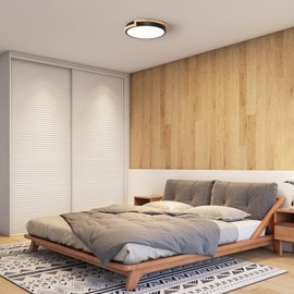 WOKNOS Ceiling Light, Ceiling Light, Black, 30 cm, 24 W LED Lamp with Wood for Bedroom, Living Room, Kitchen, Hallway, Dining Room, 4000 K