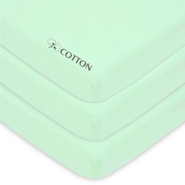 American Baby Company 100% Natural Cotton Value Jersey Knit Fitted Portable/Mini-Crib Sheet, Mint, 24" x 38" x 5", Soft Breathable, for Boys and Girls, Pack of 3