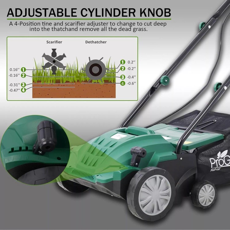 ProGreen 13 Inch 12A Electric Dethatcher Scarifier,2 in 1 Folding
