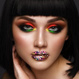 Stargazer Chunky Glitter Shaker, UV Orange. Cosmetic glitter for use on the eyes, lips, face, body, hair and nails.
