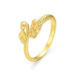 Yudisho S925 Gold Adjustable Dragon Ring, Delicate Animal Ring for Men and Women, Chinese Lucky Ring, Metal, No Gemstone