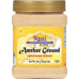 Rani Amchur (Mango) Ground Powder Spice 16oz (1lb) 454g PET Jar ~ All Natural, Indian Origin | No Color | Gluten Friendly | Vegan | NON-GMO | Kosher | No Salt or fillers