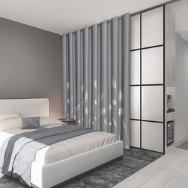 Estelar Textiler Extra Wide Blackout Curtain 120W x 96L Inch Long Silver Palm Tree Curtain Energy Saving Curtain Light Blocking Window Drape for Sliding Door, 10ft Wide x 8ft Long,1 Panel