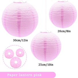 Yosawo Pack of 6 Paper Lanterns Decorative Pink Round Lampshade for Party Garden Wedding Birthday Decoration (8 Inches 10 Inches 12 Inches Pink)