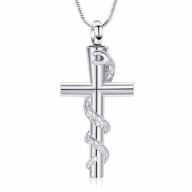 AIWENXI Snake Cross Cremation Jewelry Urn Necklace for Ashes for Men Women Stainless Steel Memorial Ash Pendant Necklaces Keepsakes Pendant Jewelry