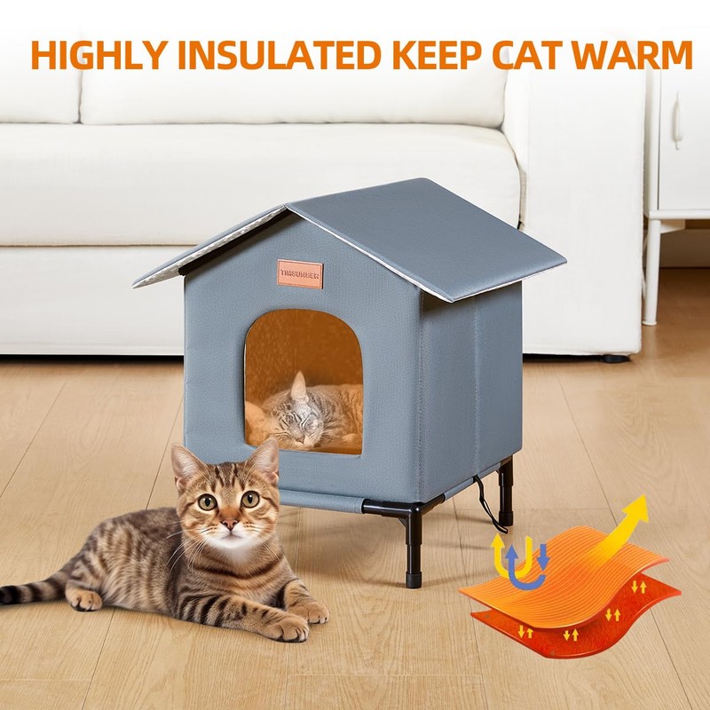 Insulated Cat Shelter Weatherproof Outdoor Cat House with Self-Warming Insulation