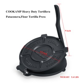 COOKAMP 6.5 Inch Cast Iron Tortilla Press,Tortilla Maker With 10 Pcs Parchment Paper,Heavy Duty Tortillera Pataconera,Flour Tortilla Press(SA065) (6.5 INCH)
