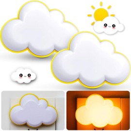2 Pack LED Night Light Cloud Soft Light Plug into Wall Cute Baby Wall Nursery Lamp Warm Sensor Plug-in Intelligent Nightlight for Kids Bedroom Hallway (Yellow)