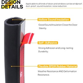 GoldWheel 3/4" X3/4" D-Shape Weather Stripping Heavy Duty Rubber Seal Weather Stripping Hollow with Bulb Door Gasket Strip for Automotive Truck Window Door Soundproofing Self-Adhesive, 15FT