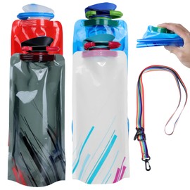 JOLIGAEA Pack of 4 700 ml Foldable Flexible Water Bottles, Foldable Water Bottles, Reusable Water Bottle with Screw Cap, Portable Foldable Water Bag for Hiking Adventures