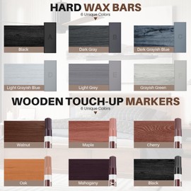 6 Colors Laminate Floor Wax with Wood Furniture Touch Up Marker，Vinyl Laminate Hardwood Floor Repair Kit, Professional Restore Any Scratches, Stains, Cracks, Hole for Floor, Door, Cabinet