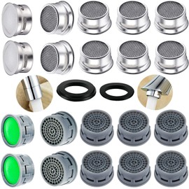 20 Sets of Faucet Aerators with Gaskets 2.2 GPM Plug-in Restrictor Replacement Parts for Bathroom or Kitchen Plug-in Aerators (stainless Steel and Green)