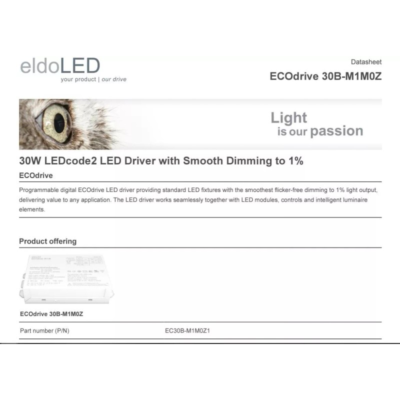 ELDO LED LED Driver, ECOdrive 30B-M1M0Z, eldoLED, 30W, LEDcode2 +