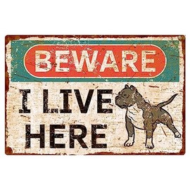 Vintage Style Beware of Dog Aluminum Sign - Pitbull - 6"x9"