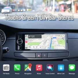 Single DIN Car Radio & Android Car Wireless with Backup Camera,6.36 Inch HD Touch CarPlay Screen,Bluetooth Handsfree Calls,Reversing Camera, FM, Aux Input, Steering Wheel Control,Mirror Link