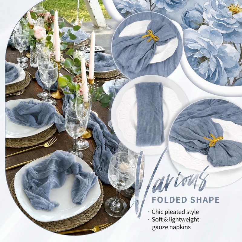 24 Pack Dusty Blue Cheesecloth Napkins 20"x20" Rustic Gauze Napkin