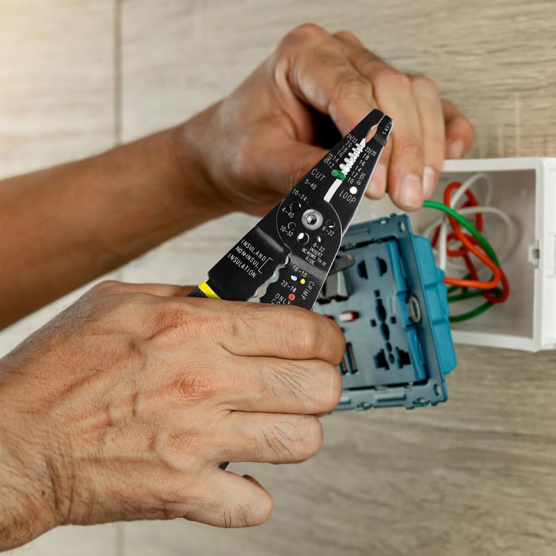Sarini Schwarze Abisolierzange aus Kohlenstoffstahl, Multifunktionswerkzeug, Elektrikerzange mit scharfer Spitze