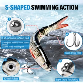 Fishing Lure - 7-Piece Topwater & Swimbait Set with 360° Rotating Propeller Tail Lures, Weedless Frog Baits,3D Eyes S-Shaped Diving Crankbait for Bass, Pike, Walleye, Anti-Loss Hooks