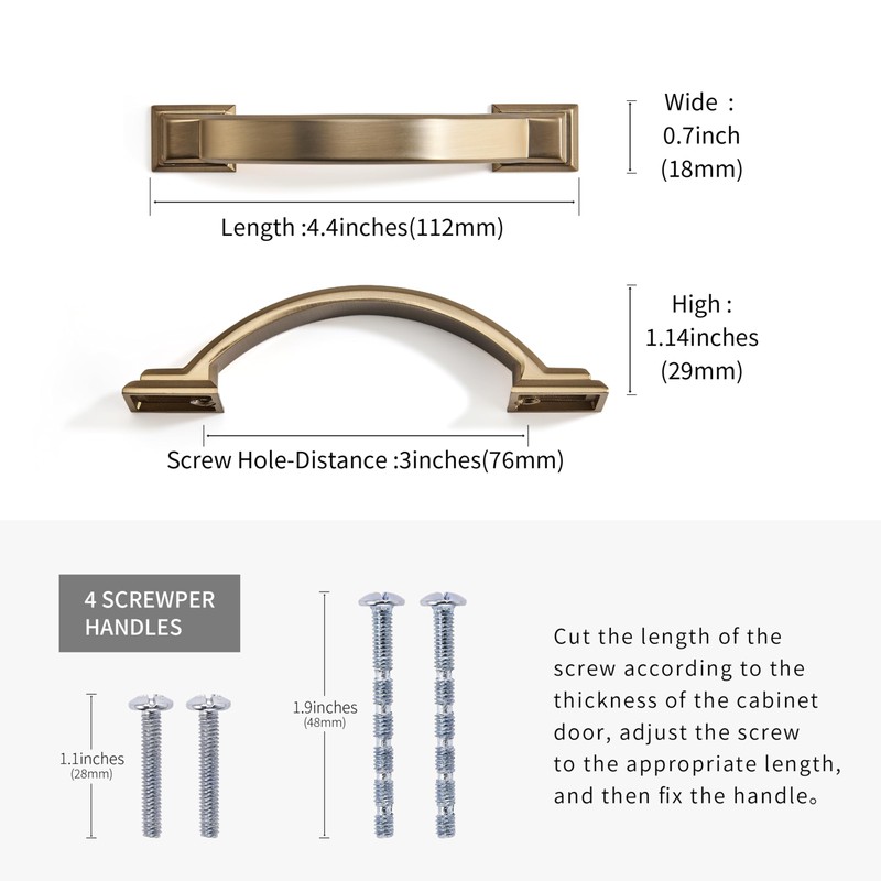 Synkylux 10 Pack Champagne Bronze Cabinet Pulls 3 Inch(76mm) Hole