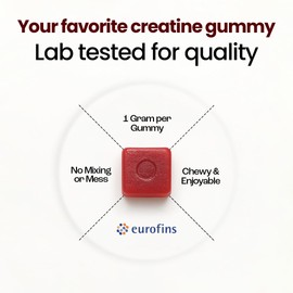 Creatine Monohydrate Gummies - Supports Muscle Growth, Recovery & Brain Function - Convenient & Easy to Take - Great Tasting Watermelon & Peach Flavor - 1g per Gummy, Low Sugar - 90 Count