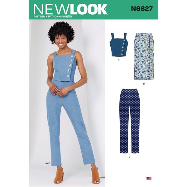 New Look Sewing Pattern N6627 Misses' Top, Skirt, and Pants