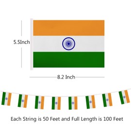Yamiuo 100 Feet India String Flag, 76 Pcs Indian Banner Flag, Small Mini World Banner Flags for Sports Events, Bars Decorations, School Festivals, Party Decorations, Celebrations (India)