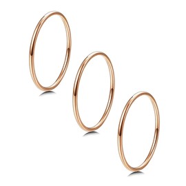 LOYALLOOK 3pcs 1mm Stainless Steel Women's Plain Band Knuckle Stacking Midi Rings Comfort Fit Rose Gold Tone 9#