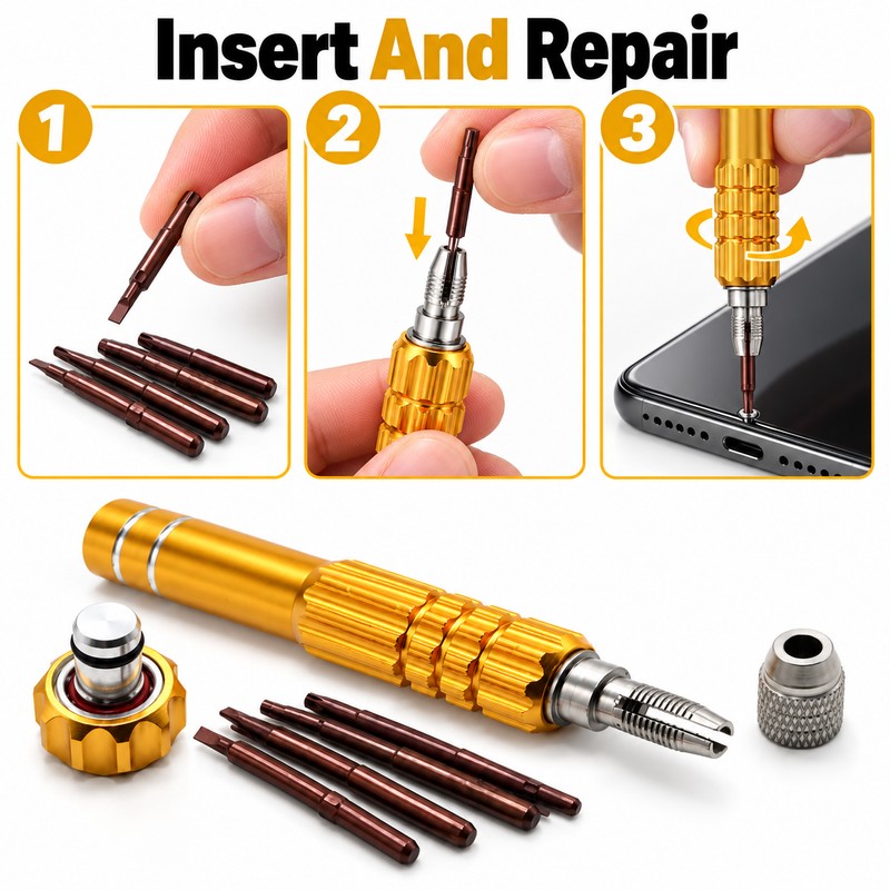 Precision Screwdriver for Phone and Electronics Repairs - Interchangeable Bits