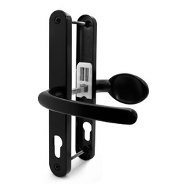 TSS Black UPVC Door Handle Pair Set with Lever and Pad, Suits Fullex Locks, Sprung, 68mm PZ (Centres), 215mm Screw to Screw, Backplate 245mm x 32mm, Replacement PVC Door Handle in Black