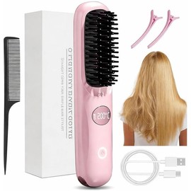 Pink Latest Hairdressing Comb, 2026 Upgraded Ceramic Hairdressing Comb Smooth, Frizz-Free Hair Anytime, Portable Wireless 2-in-1 Hairs Dressing Combs, 3 Adjustable Temperatures