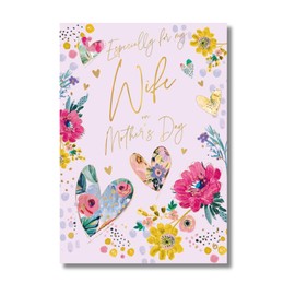Mother's Day Card for Wife, Floral Hearts Design with Gold Foil, Pink
