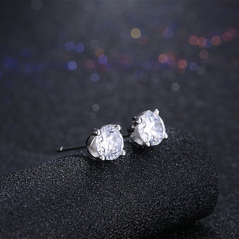 TTVOVO 925 Sterling Silver Stud Earrings, Round 4Prong Stud 6