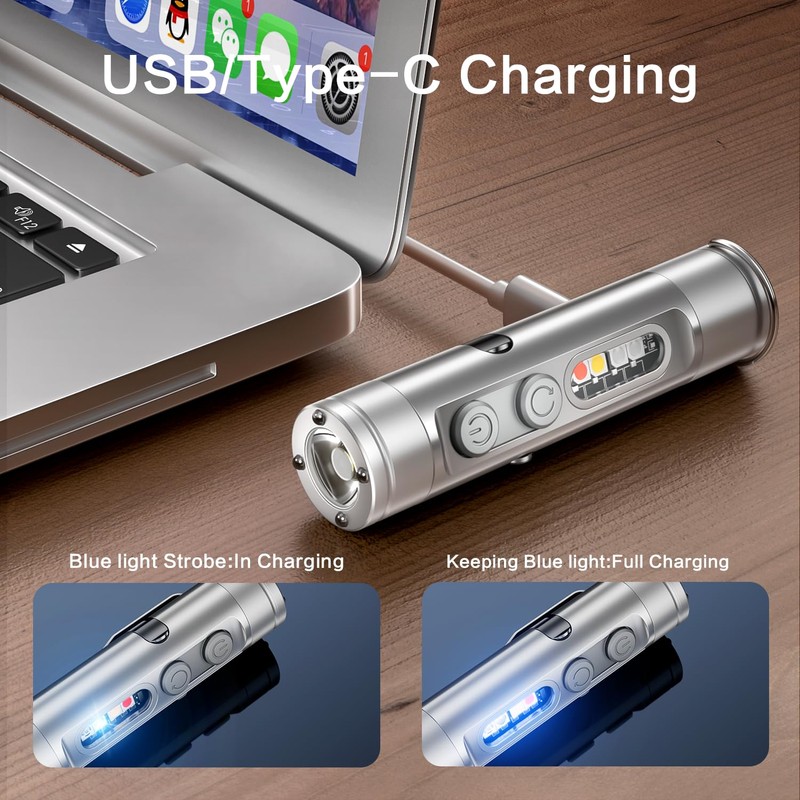 WAIORD Mini Flashlight, 500 Lumens Rechargeable EDC Pocket Keychain Flashlight
