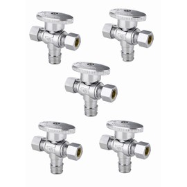 (Pack of 5) 1/4 Turn Dual Pex-A Cold Expansion Inlet Angle Stop Valve, 1/2" Pex-a X (3/8 inch xX3/8 inch), Chrome Plated